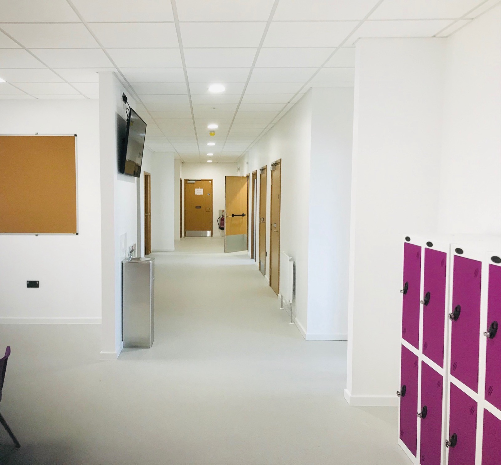 Freshly decorated school corridor with lockers